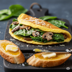 Tortilla de hongos y espinacas:
